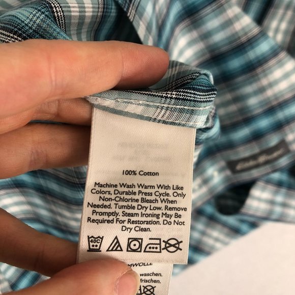 Eddie Bauer Men's Size Medium Blue White Wrinkle Free Classic Fit Cotton Shirt - Picture 8 of 9